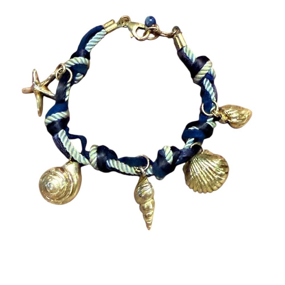 Vintage Y2K J. Crew Blue and Silver Nautical Charm Rope Bracelet